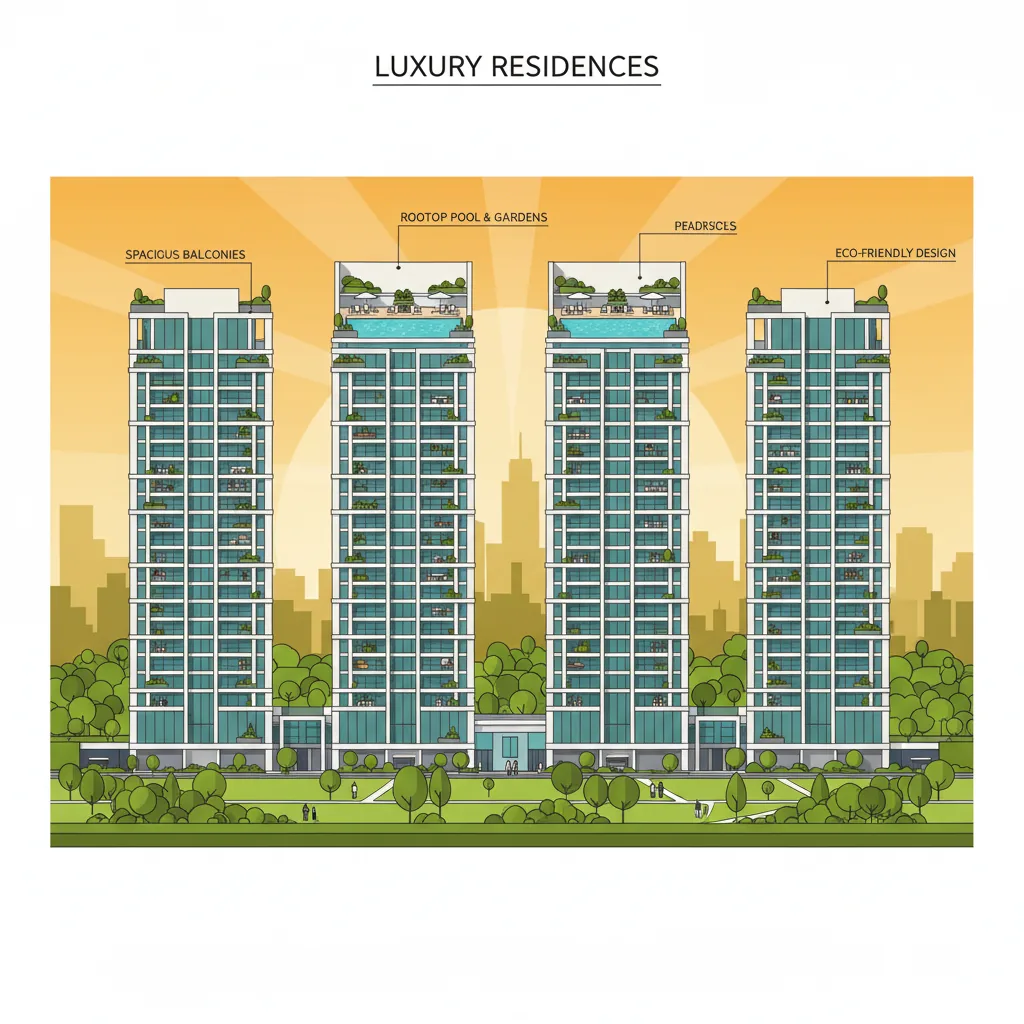 2 BHK Apartments in Sattva Aangane - Modern luxury residential complex with 4 high-rise towers, green parks, rooftop pool deck and eco-friendly gardens