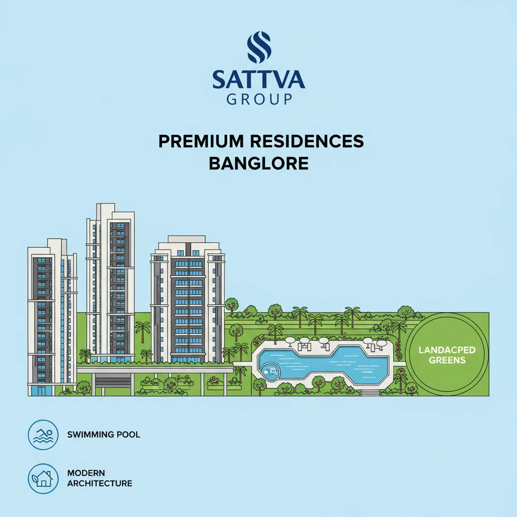 5 Best Sattva Group Apartments in Bangalore - Modern luxury residential towers with green gardens and swimming pool