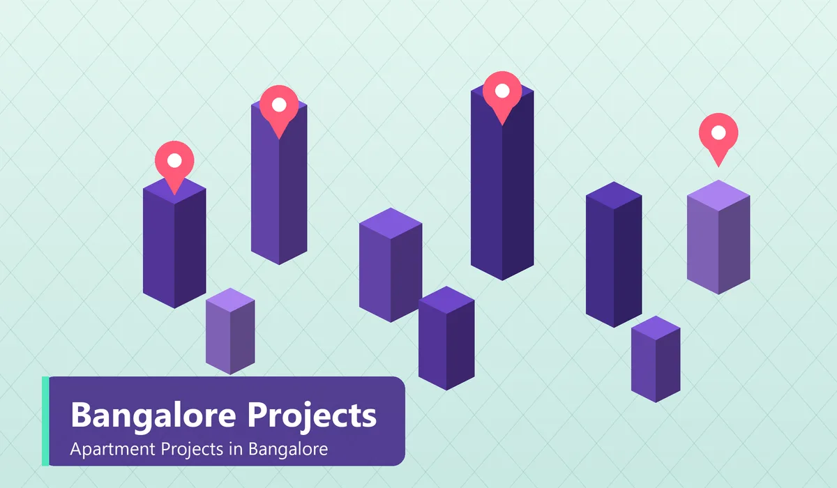 Apartment Projects in Bangalore - isometric city map illustration of apartment projects with location markers