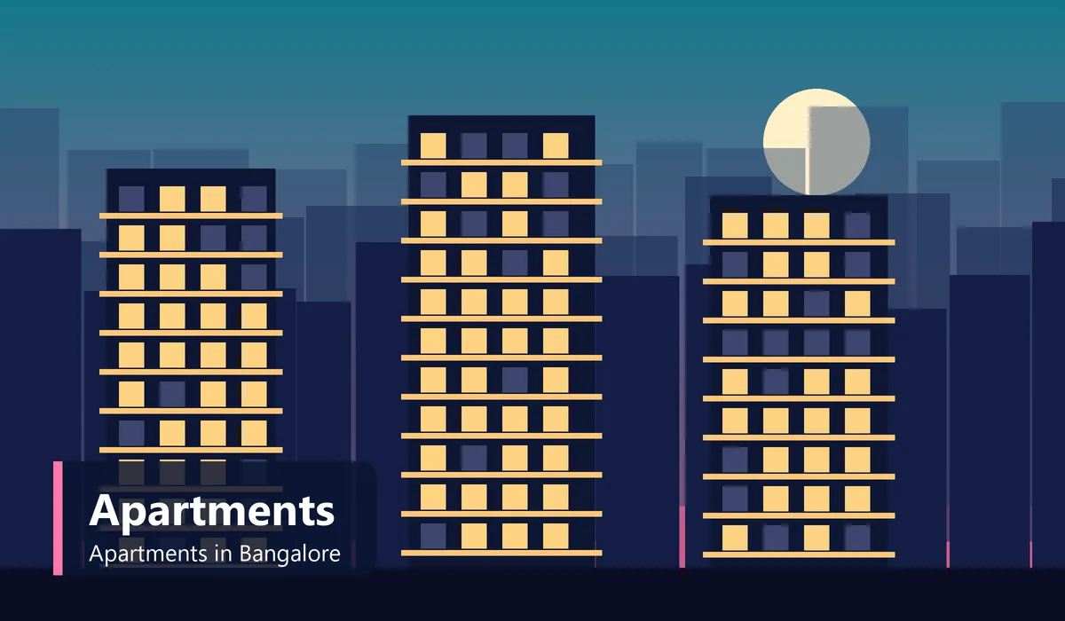 Apartments in Bangalore - illustration of modern apartment towers with balconies against a Bangalore skyline
