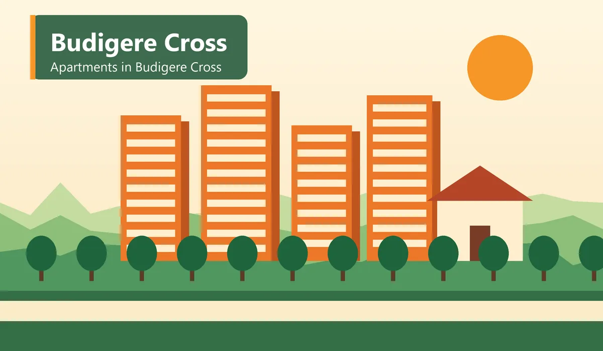 Apartments in Budigere Cross - illustration of a residential community with towers, trees and a clubhouse