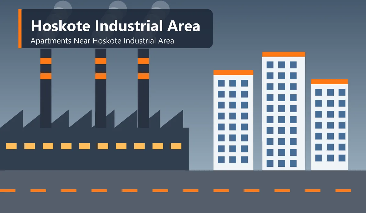 Apartments Near Hoskote Industrial Area - illustration of factory chimneys beside apartment towers