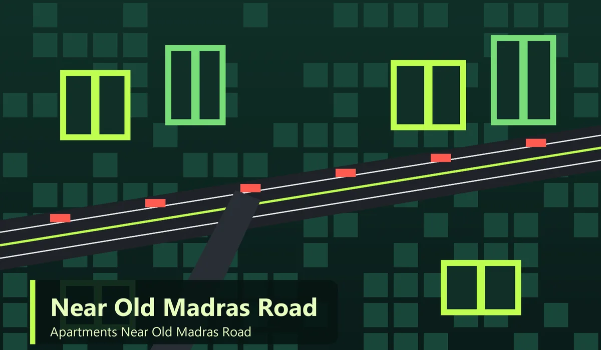 Apartments Near Old Madras Road - illustration of apartment towers near a highway with flyover