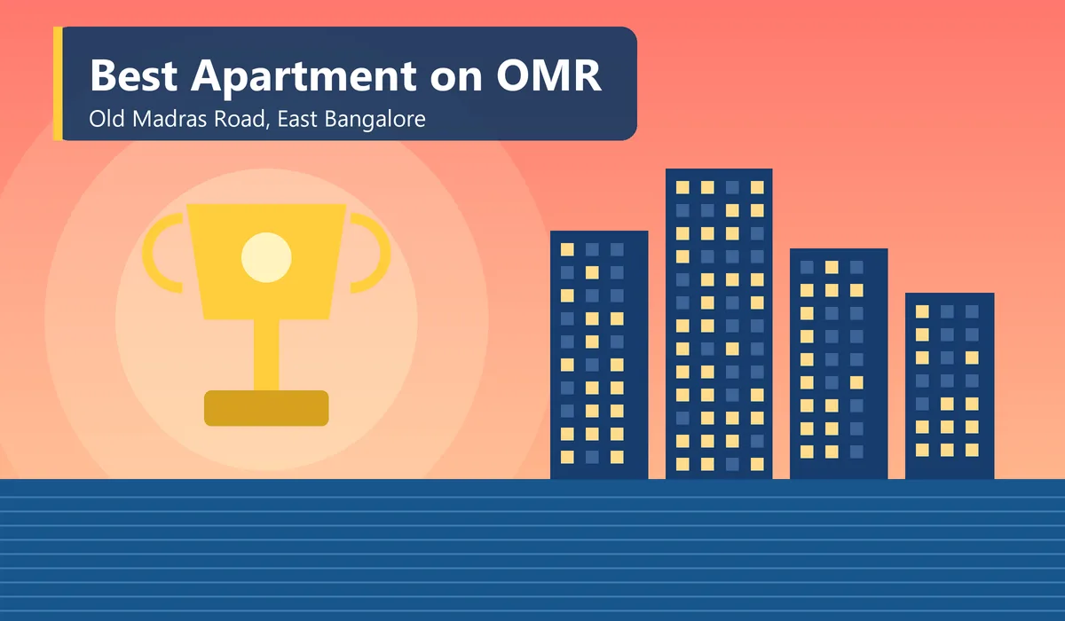 Best Apartment on Old Madras Road - illustration of a trophy and apartment towers beside a road