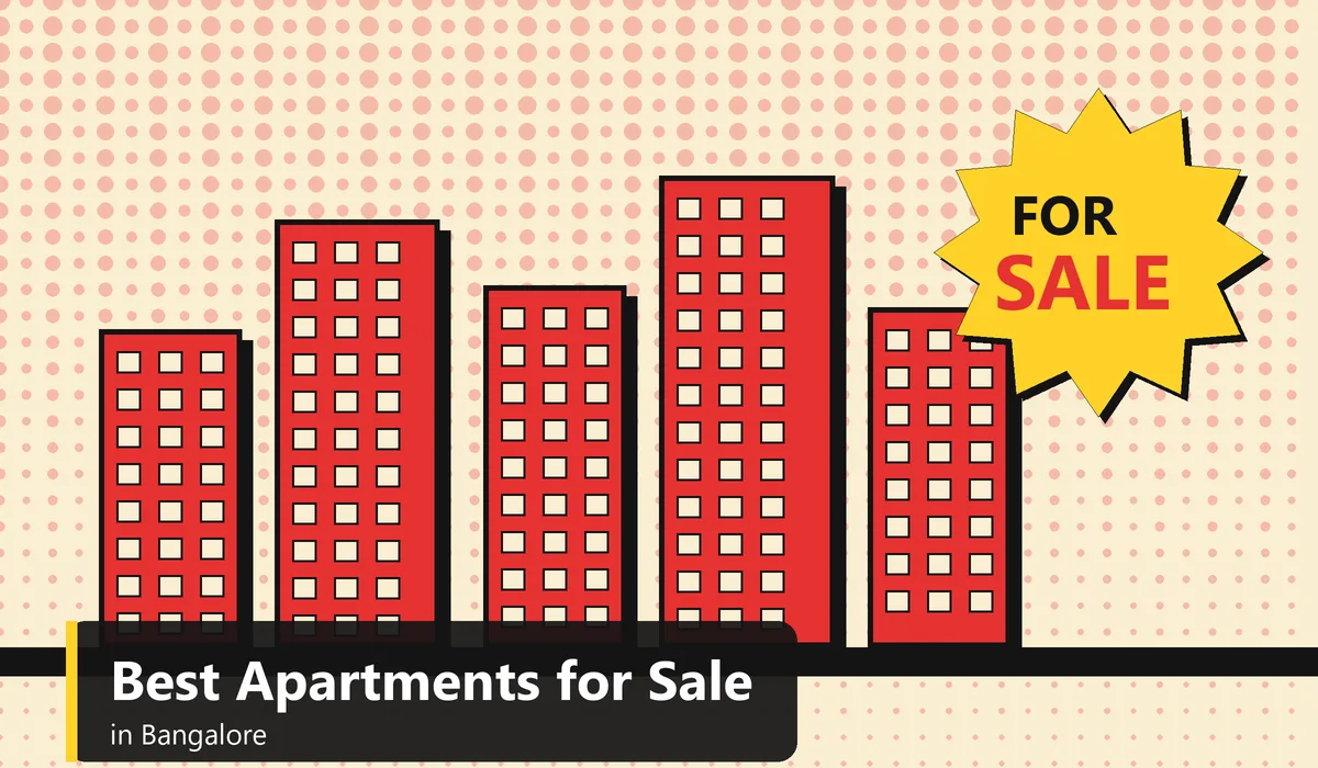 Best Apartments for Sale in Bangalore - illustration of a city skyline with a for sale sign and apartment towers