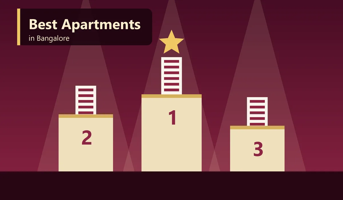 Best Apartments in Bangalore - illustration of a set of premium apartment buildings with a podium and gold medals