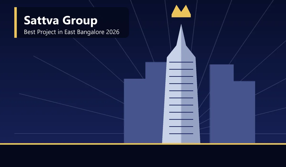 Best Sattva Group Project in East Bangalore 2026 - illustration of a landmark tower with a crown emblem and skyline