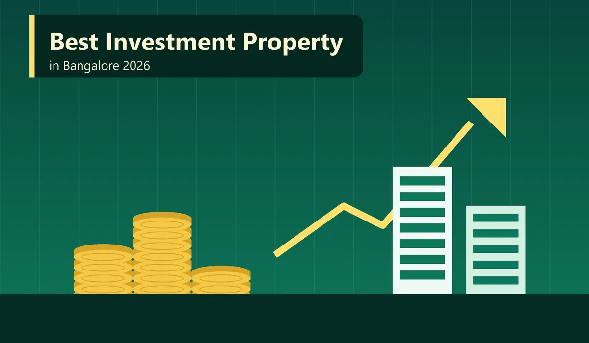 Best Investment Property in Bangalore 2026 - illustration of coins, a rising chart and a property building