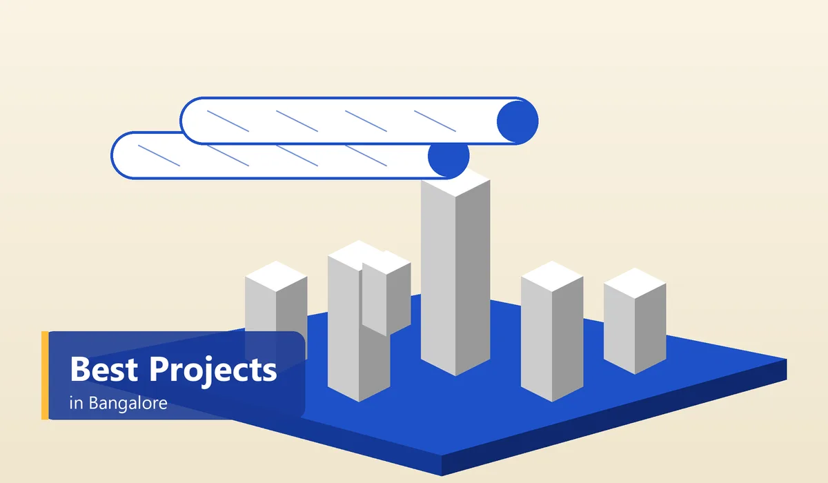 Best Projects in Bangalore - illustration of project blueprint rolls and a city model of residential towers