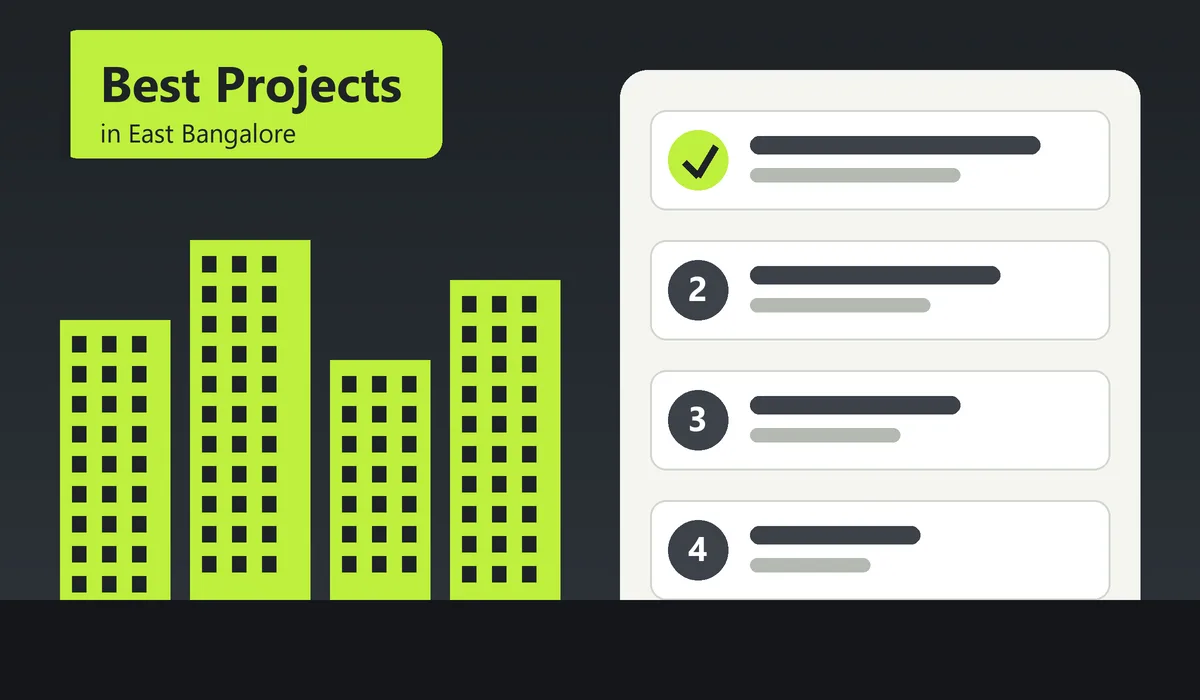 Best Projects in East Bangalore - illustration of a project ranking list with towers and a checkmark