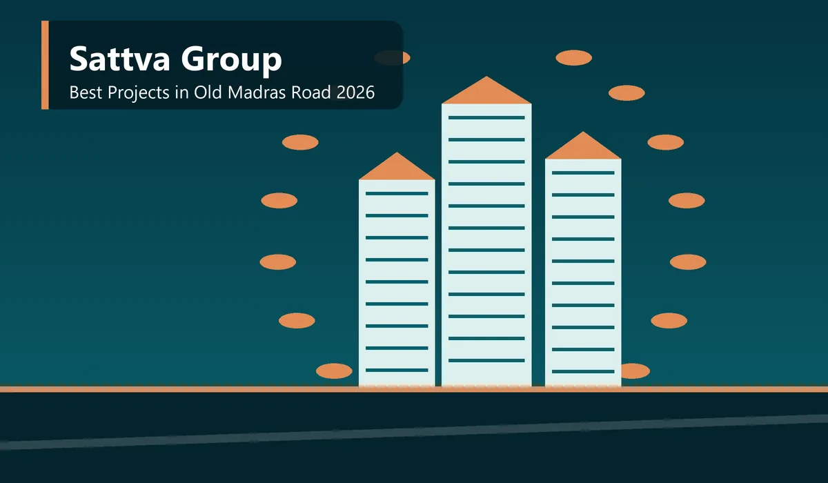 Best Sattva Group Projects in Old Madras Road 2026 - illustration of a group of landmark towers along a highway with an award laurel