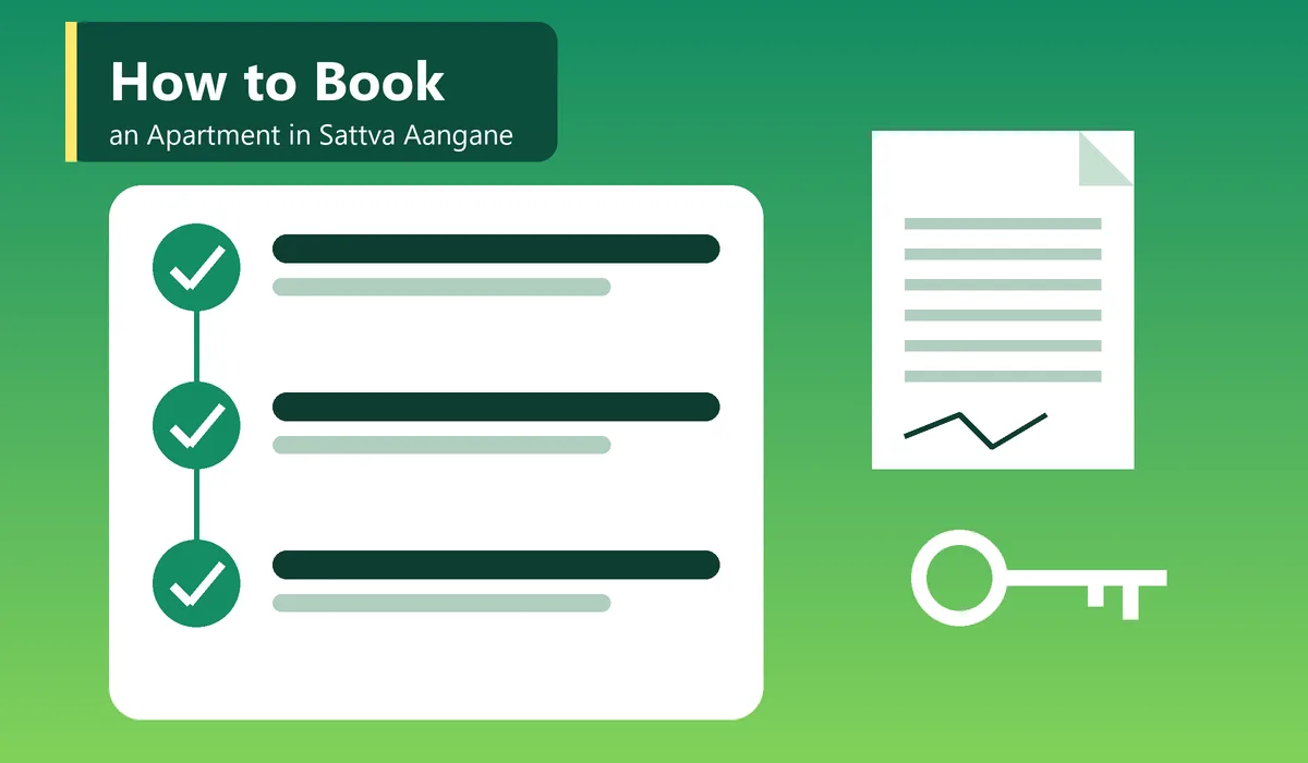 How to Book an Apartment in Sattva Aangane - illustration of a step by step booking checklist with a signed document and key