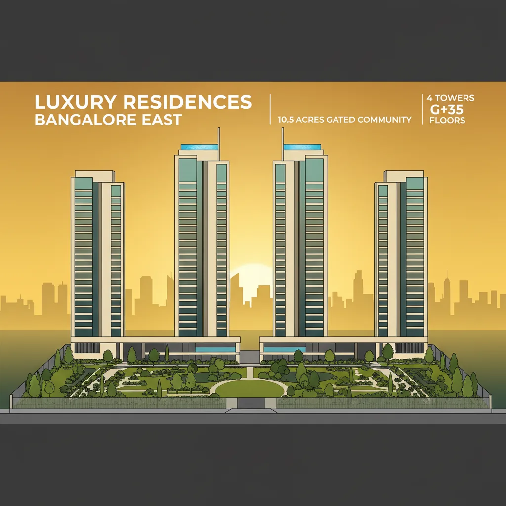 New Launch Apartment Budigere Cross - Modern luxury residential high-rise towers at sunset