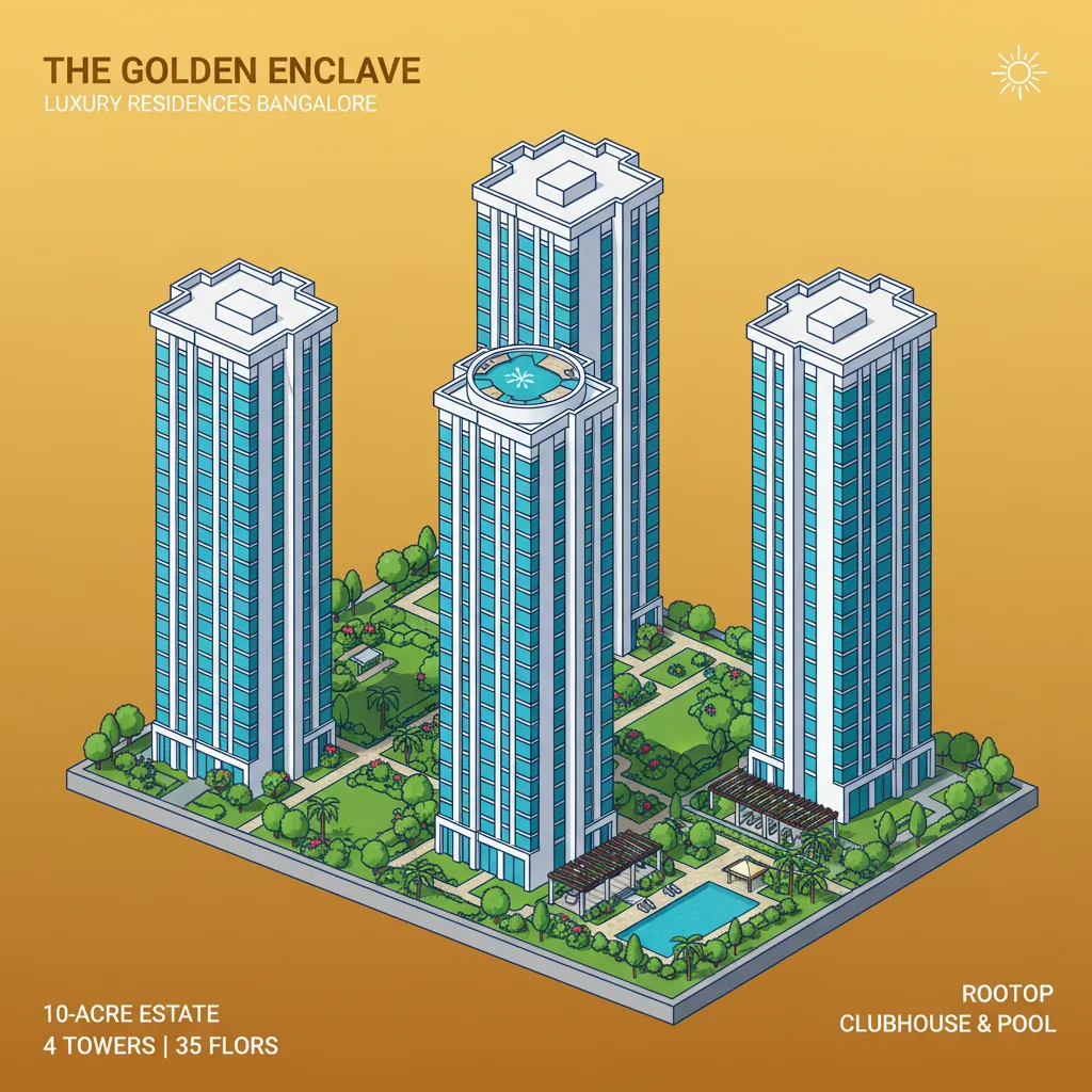 Modern luxury residential apartment complex with 4 high-rise towers at Sattva Aangane Bangalore