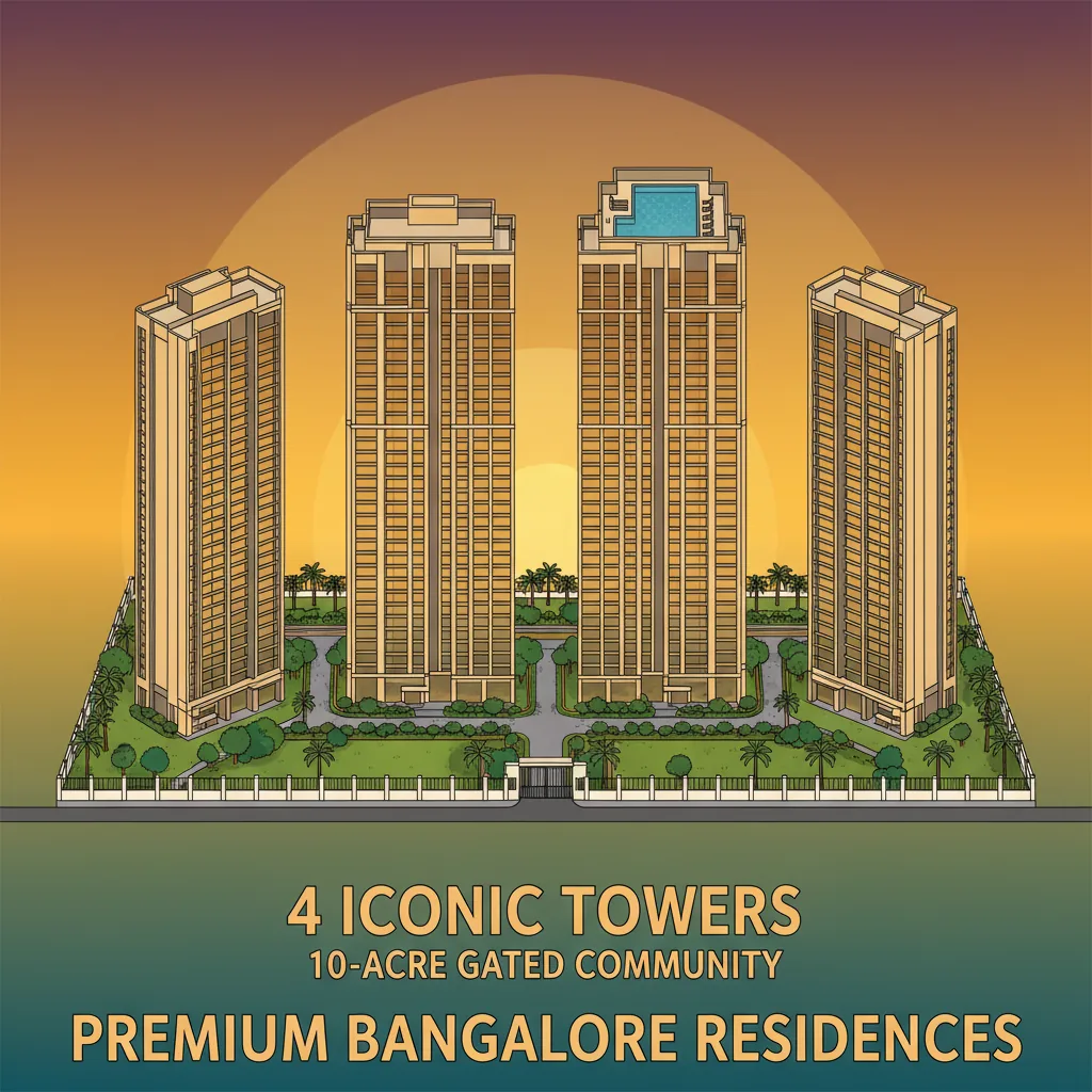 Sattva Aangane new launch apartment Bangalore - Premium luxury residential towers at sunset with lush green landscaping and rooftop pool on 10-acre gated community