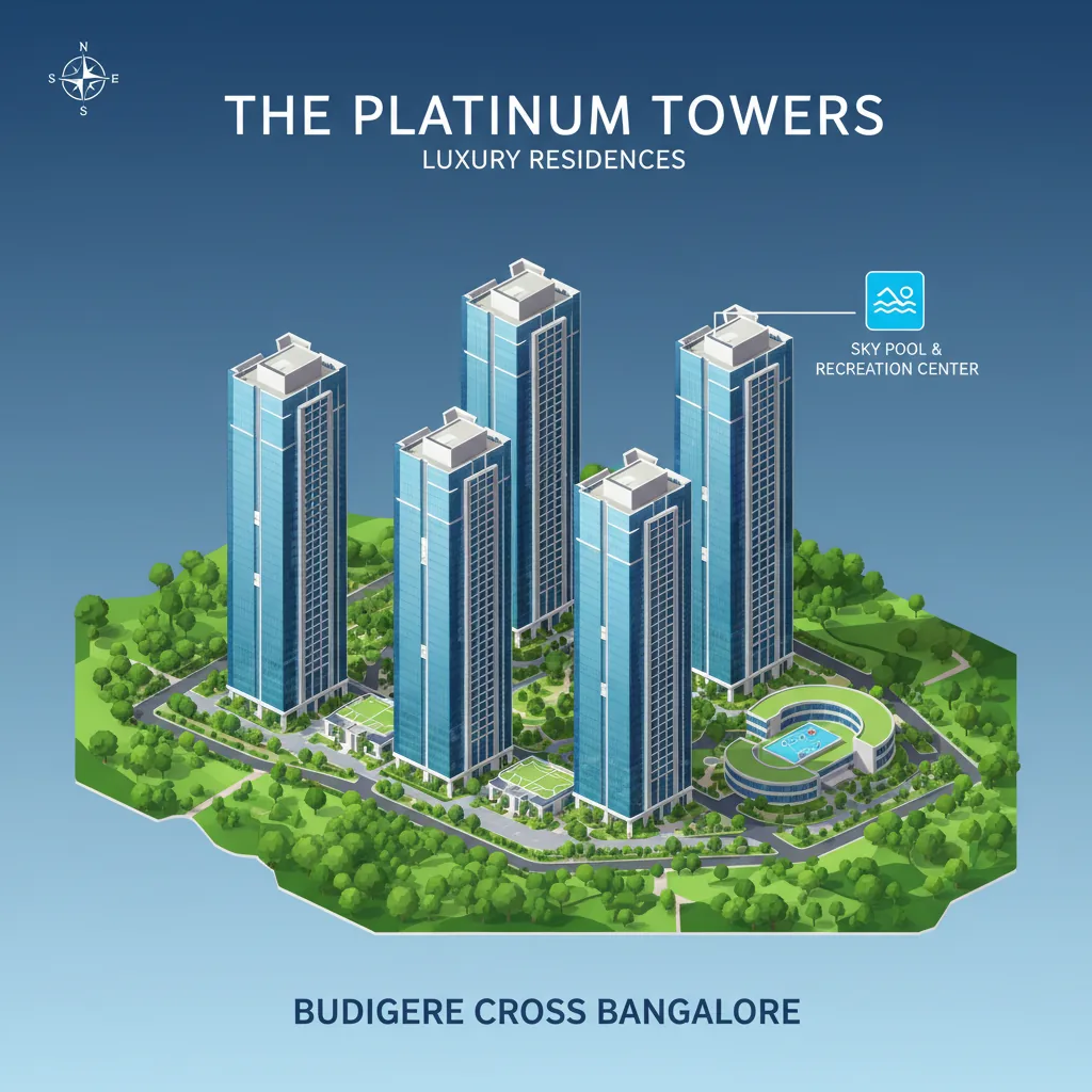 Sattva Aangane Photos - Modern luxury residential high-rise towers at sunset with glass facades, landscaped gardens, and rooftop amenities