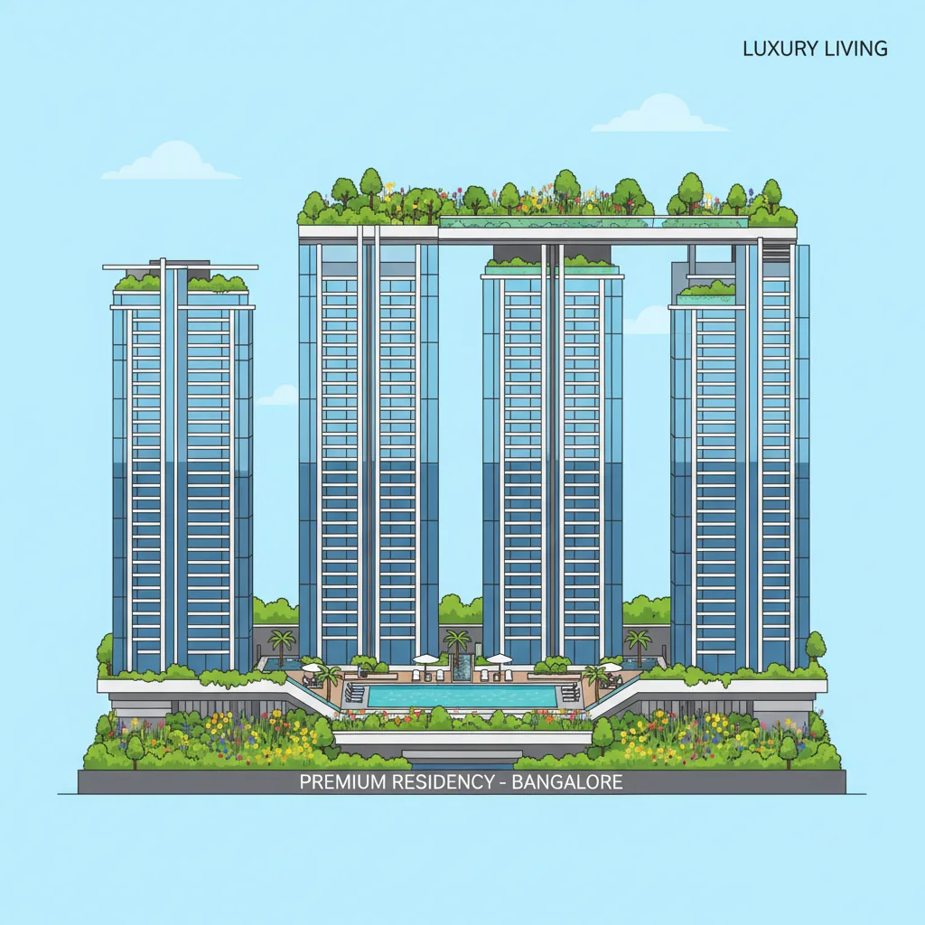 Sattva Group - Modern luxury residential high-rise apartment towers with green podium garden and rooftop pool