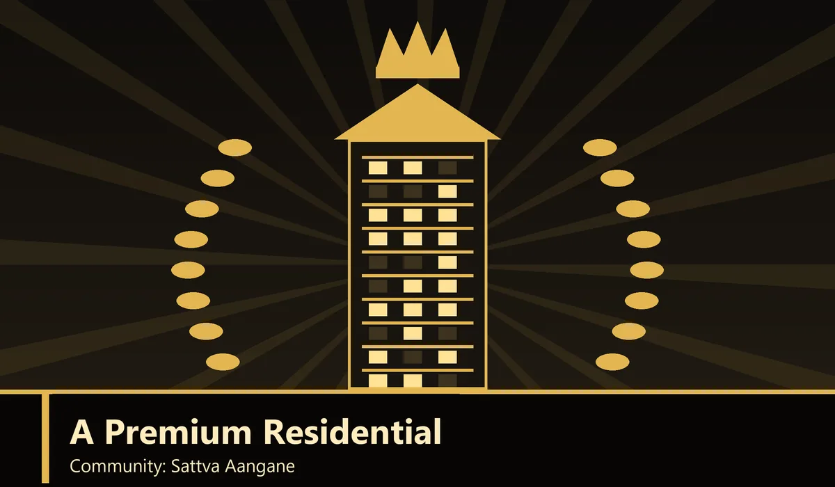 What Makes Sattva Aangane a Premium Residential Community - illustration of a luxury tower with a crown and a gold badge