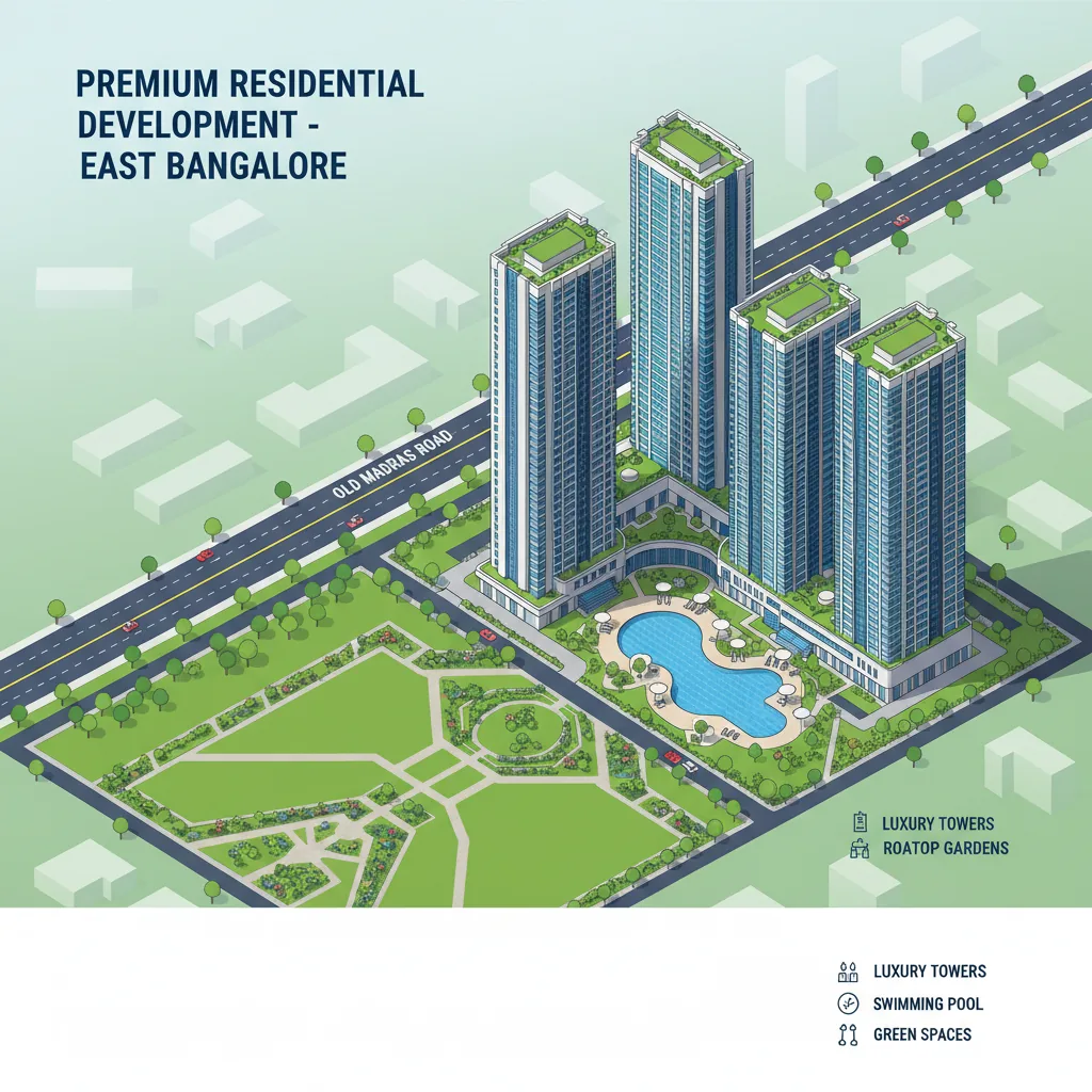 Modern luxury residential tower complex aerial view at Sattva Aangane, Budigere Cross, East Bangalore