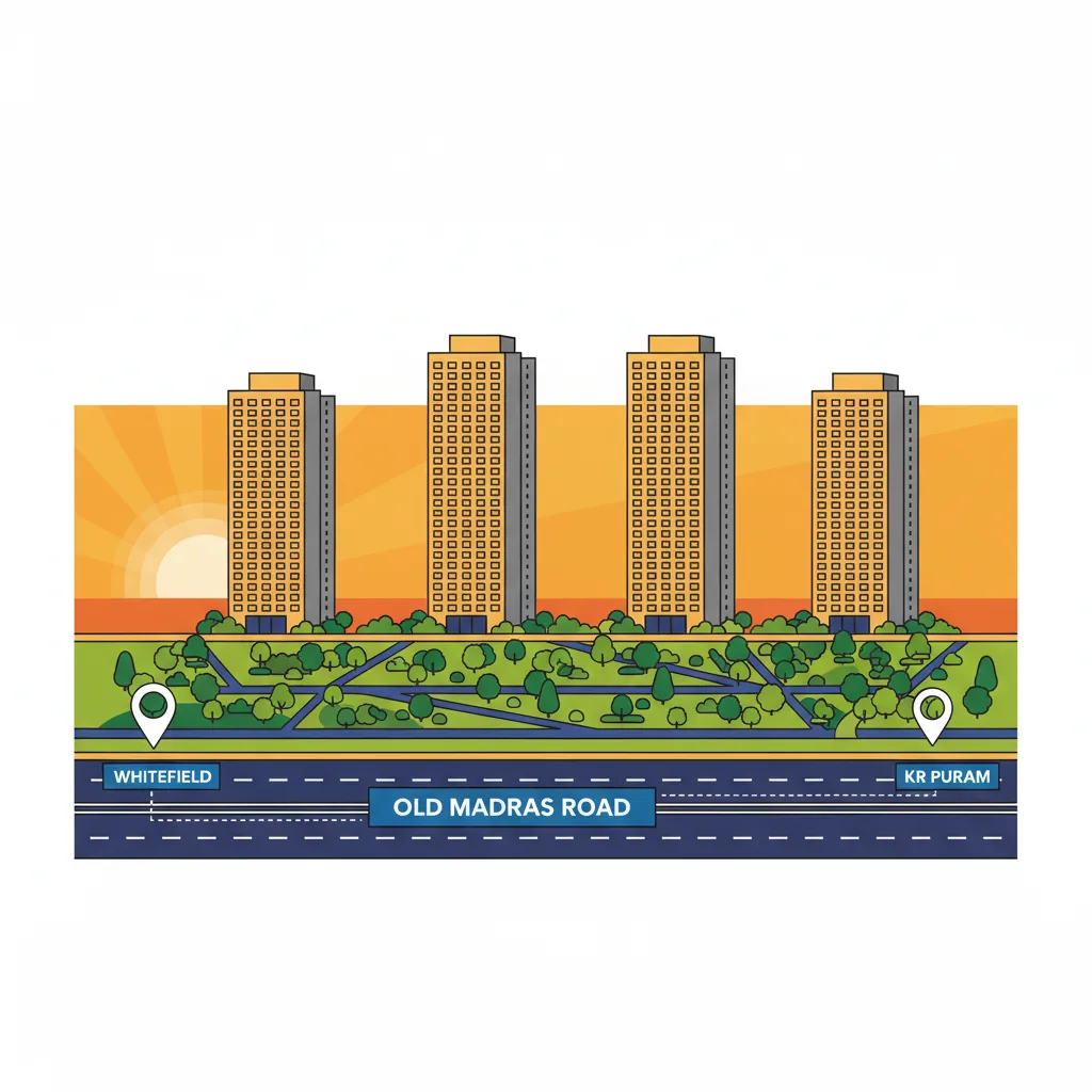 Sattva Aangane Connectivity - Aerial view of residential towers at Budigere Cross with highway connectivity to Whitefield and KR Puram