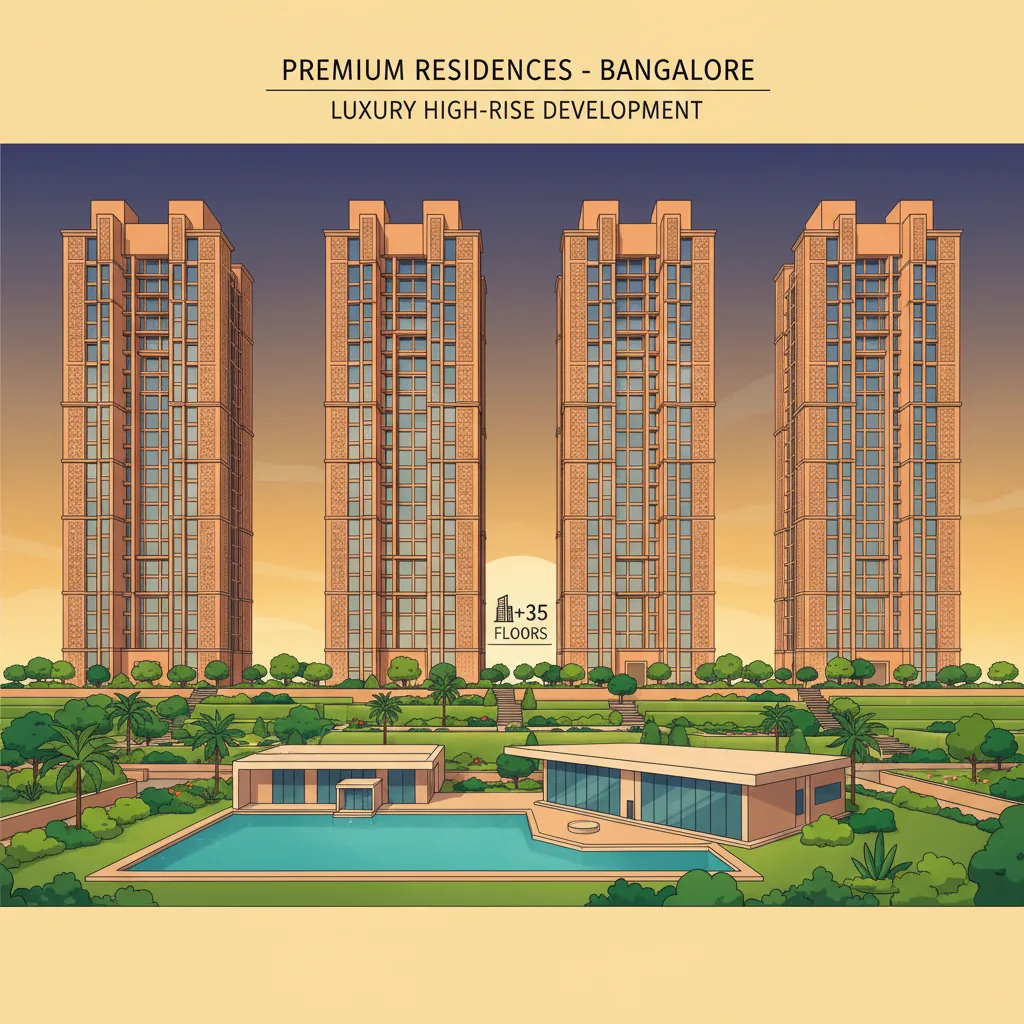 Modern luxury residential apartment towers in Bangalore with green landscaping and rooftop pool at Sattva Aangane