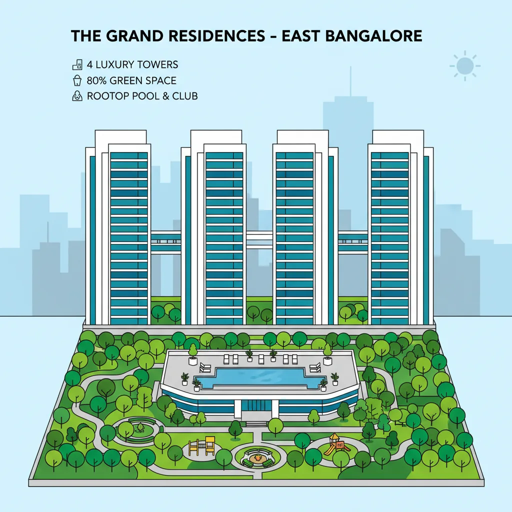 Sattva Aangane Maintenance Charge - Luxury residential apartment complex with 4 high-rise towers and rooftop pool in East Bangalore