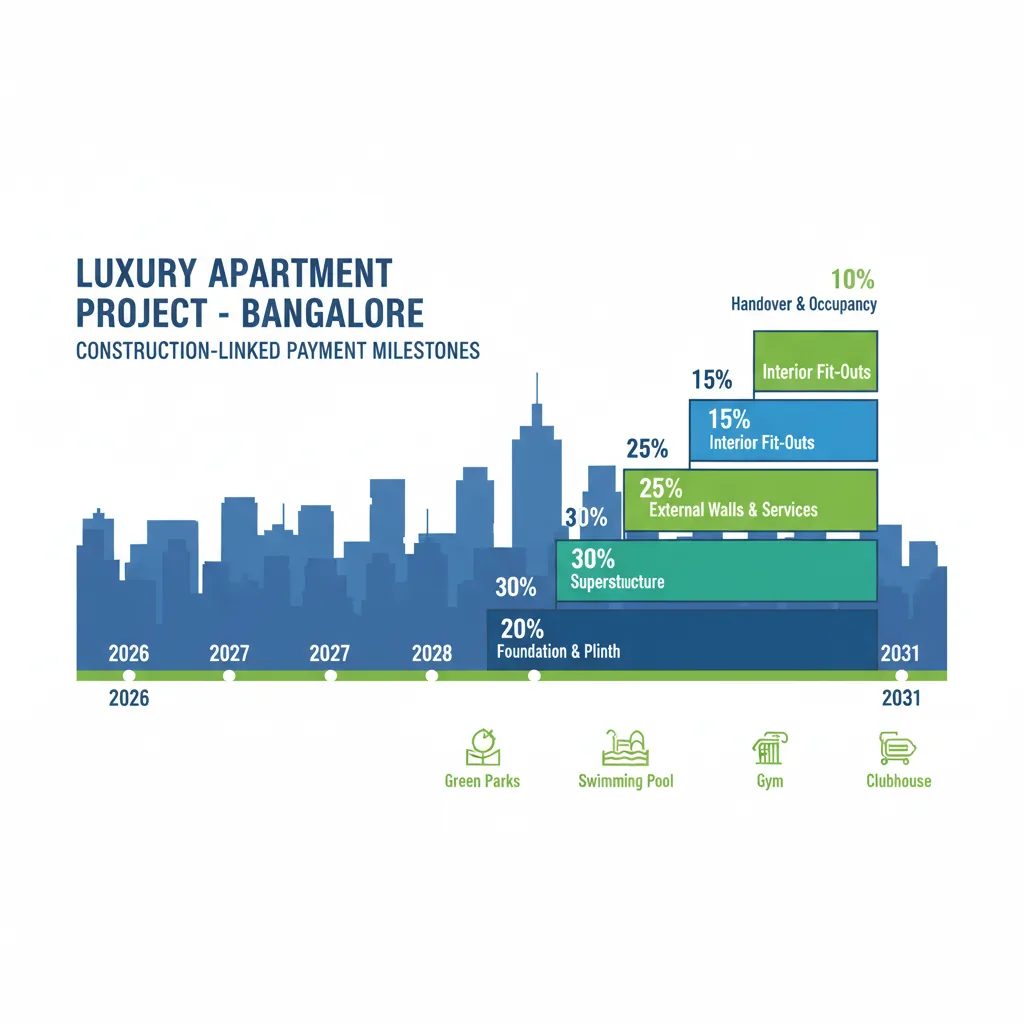 Sattva Aangane payment plan infographic showing construction milestones timeline 2026-2031