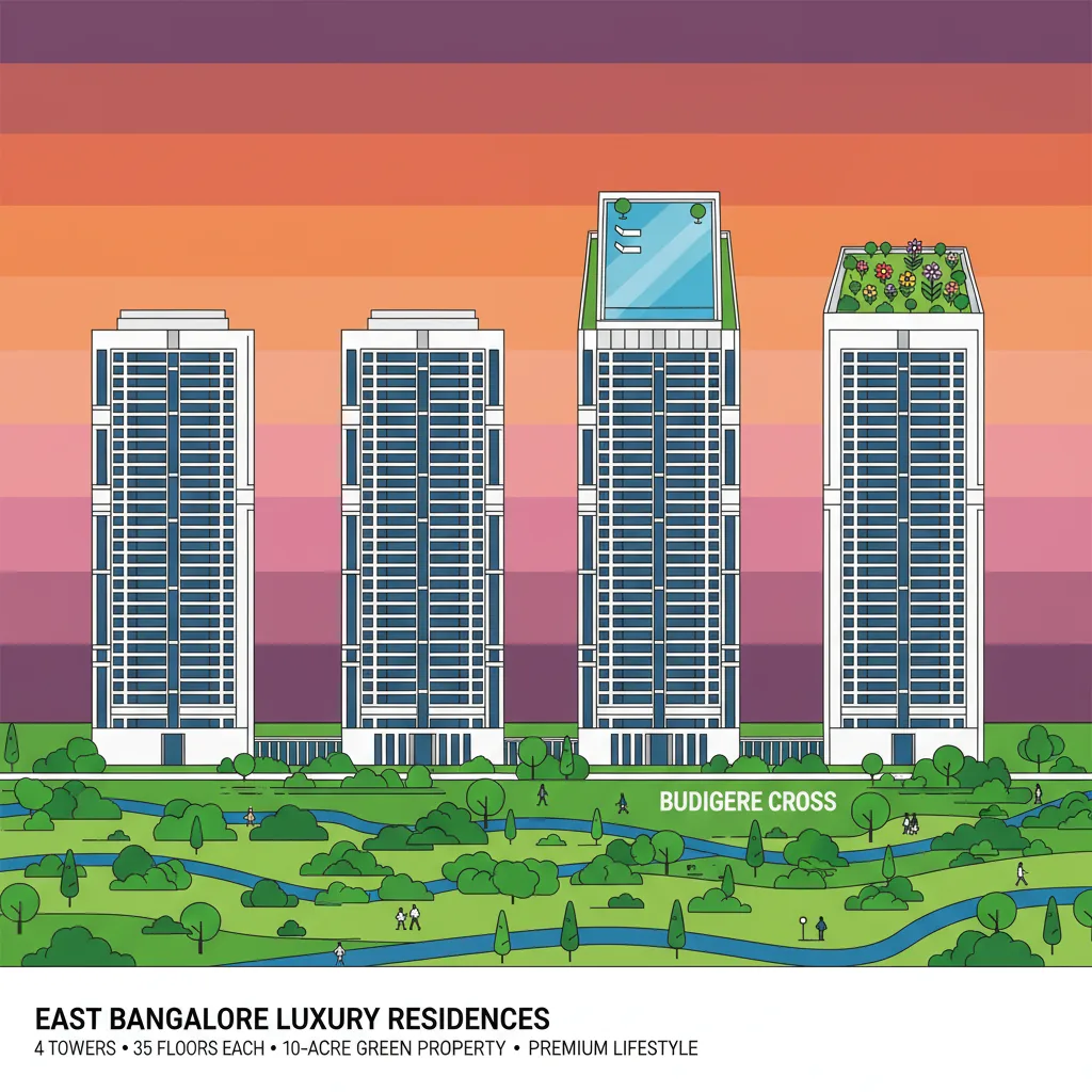 Sattva Aangane Possession Date - Modern luxury residential high-rise towers at sunset with green gardens