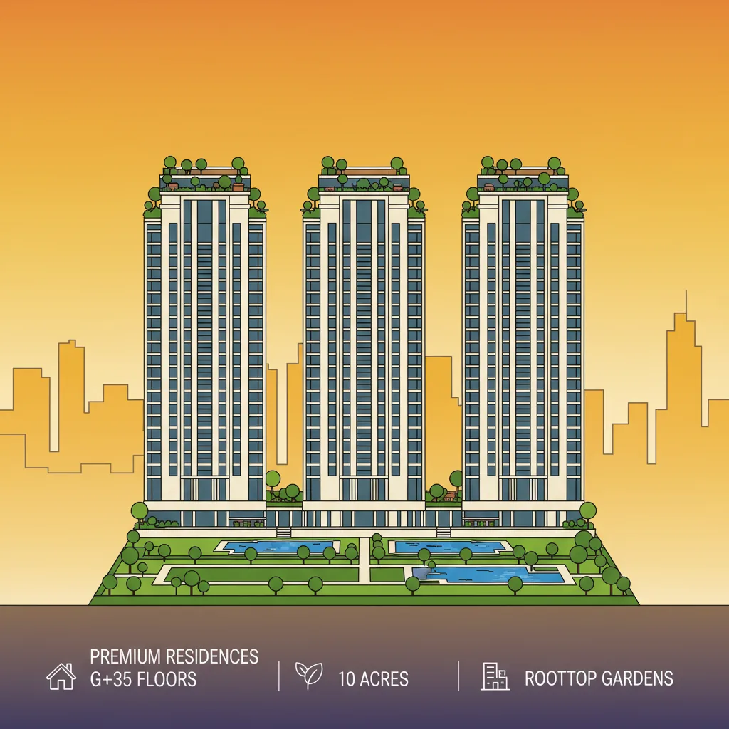 Sattva Aangane luxury residential towers at sunset