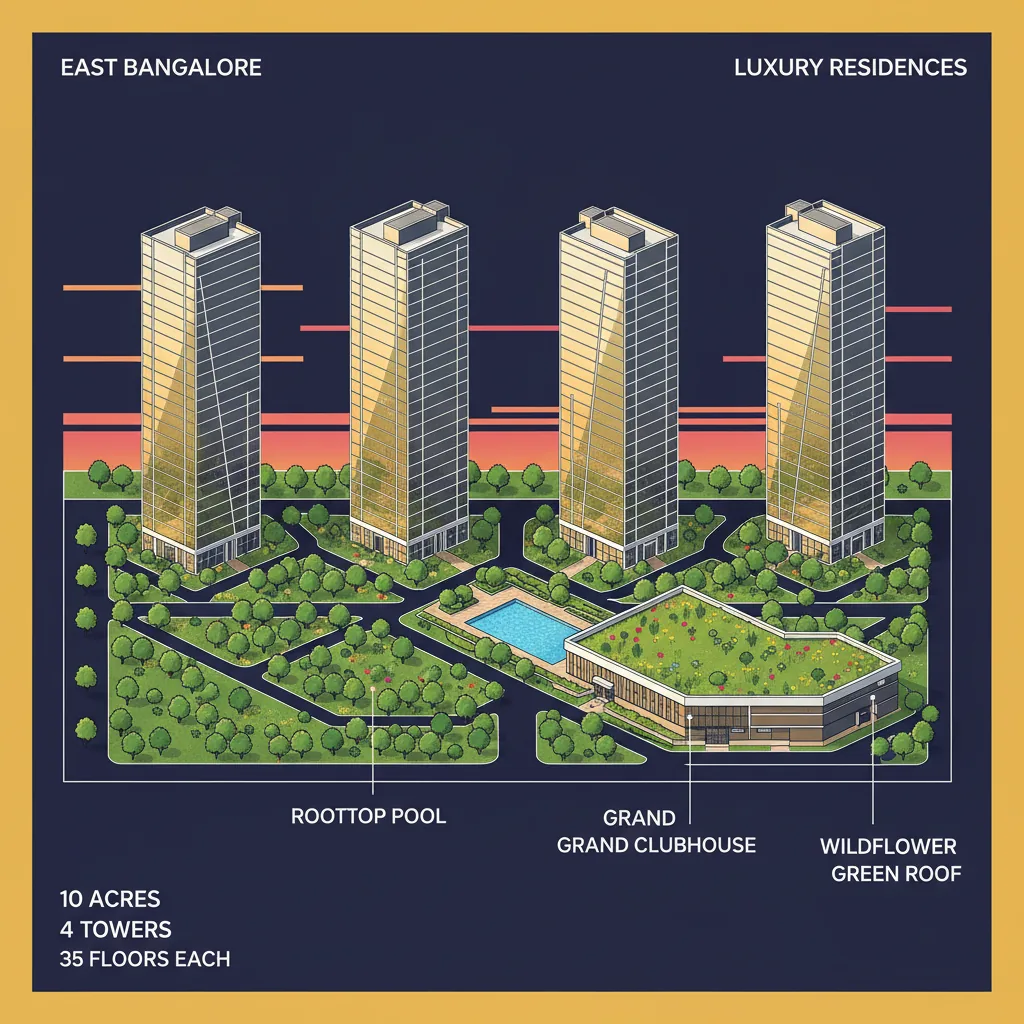 Sattva Aangane luxury residential towers at Budigere Cross, East Bangalore - 4 high-rise towers with rooftop pool and green spaces