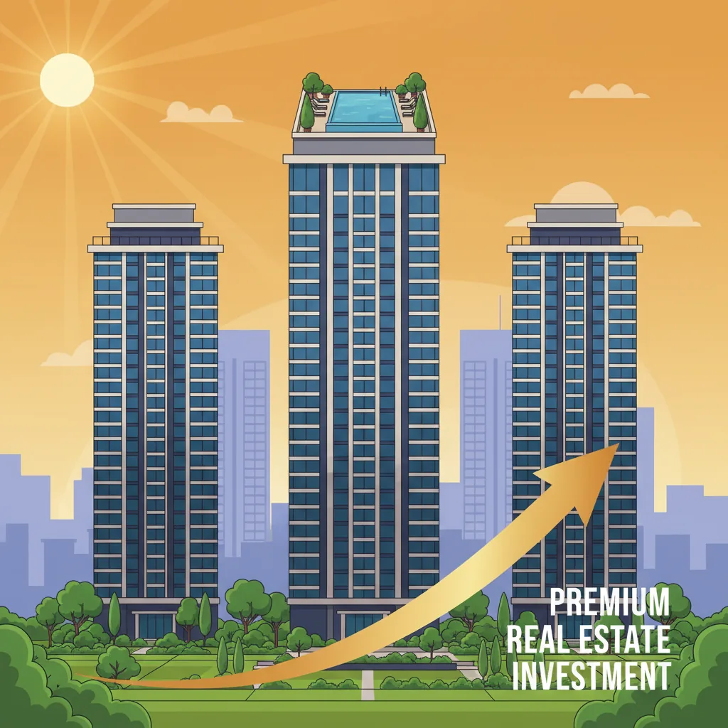 Sattva Aangane luxury residential high-rise towers at sunset with rooftop pool and landscaped gardens