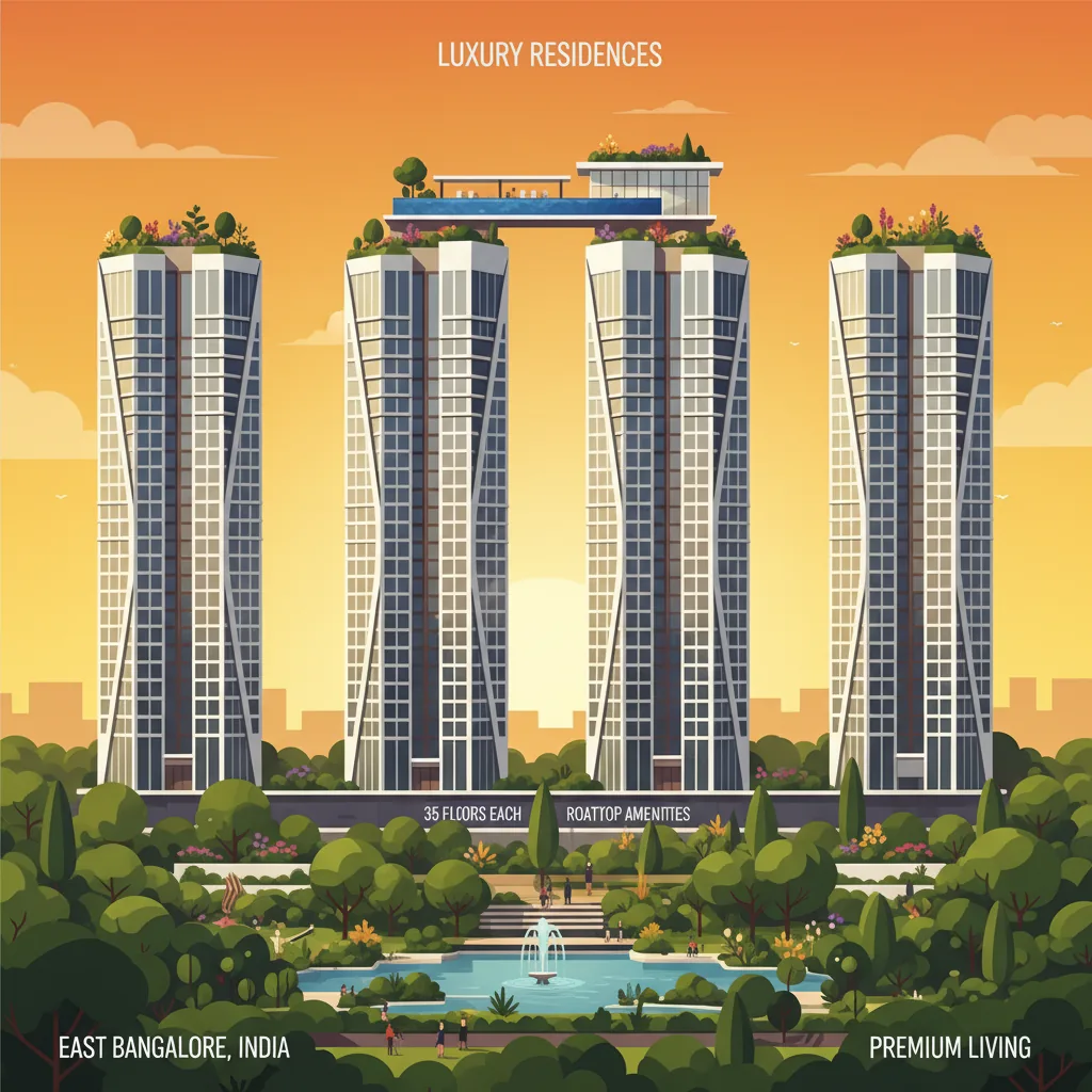 Sattva Aangane Video - Modern luxury residential high-rise towers at sunset in East Bangalore